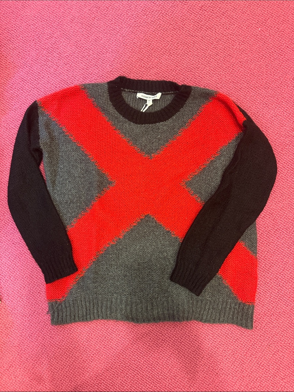 Elizabeth & James Gray & Red Knit Sweater
